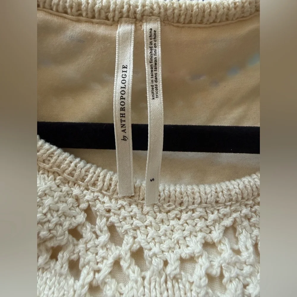 Anthro Ivory Crochet Sweater Tank Layered Boho Knit Blouse S - Picture 7 of 7